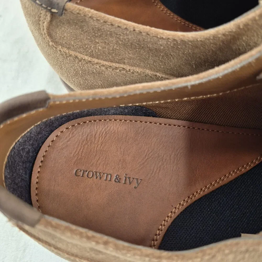 Crown & Ivy Men's Leather Suede Oxford Shoes Size 13M Tan Derby Lace Up